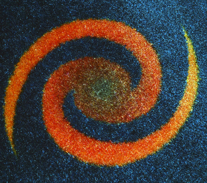 Bright Orange asteroid spinning path