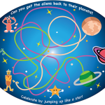 Sensory wall graphic with outer space theme