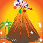Sensory Wall graphic of a volcano with geometric shapes