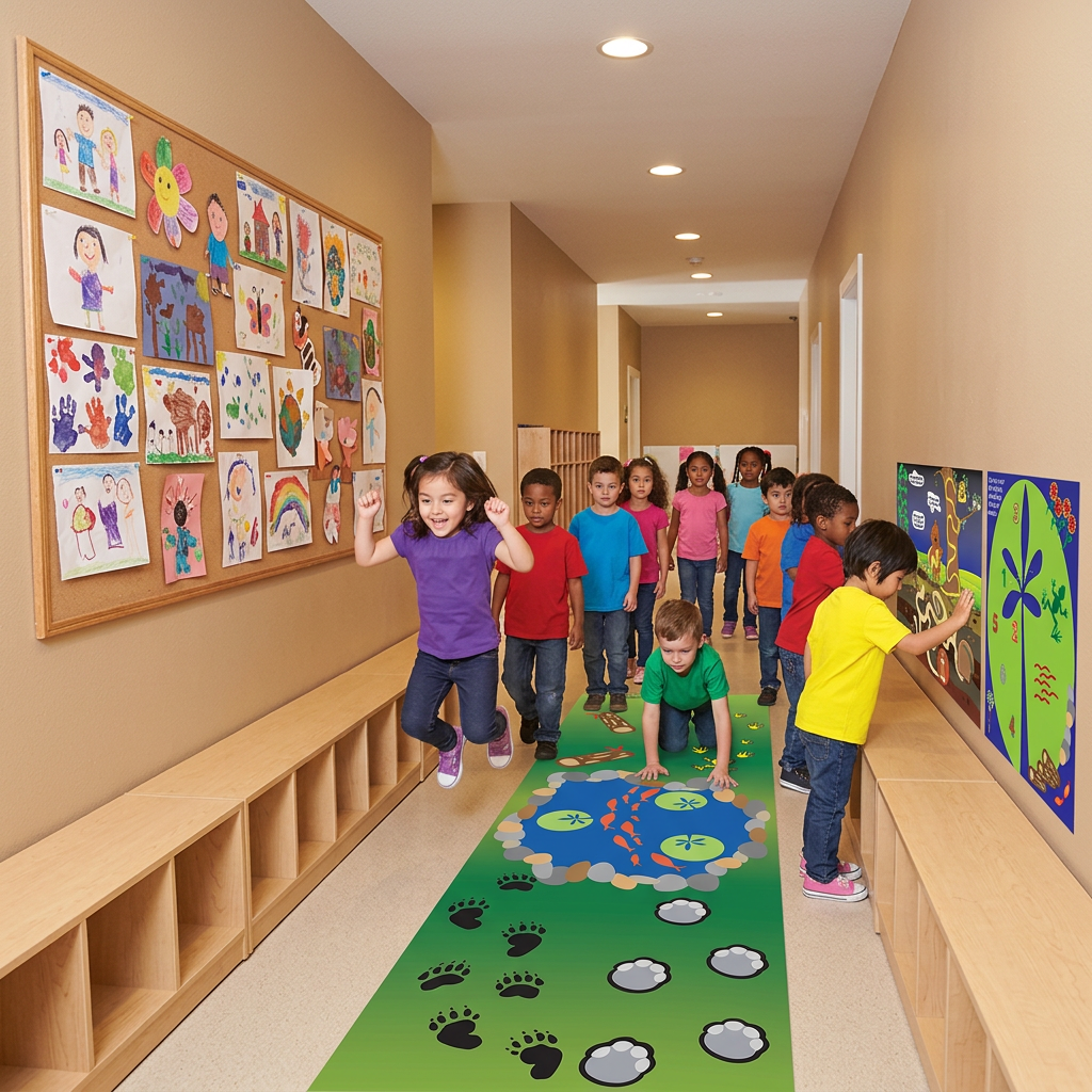 group of children on sensory path