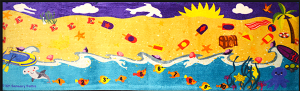 portable sensory path rug in a beach theme